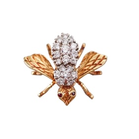 Herbert Rosenthal 18k Gold Diamond Bee Insect Brooch Pin