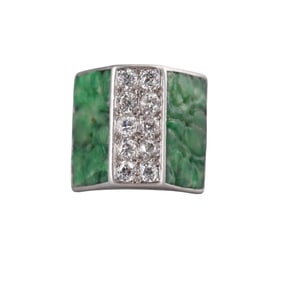 Art Deco Platinum Carved Jade Diamond Ring