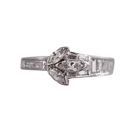 Mid Century Platinum Diamond Buckle Band Ring
