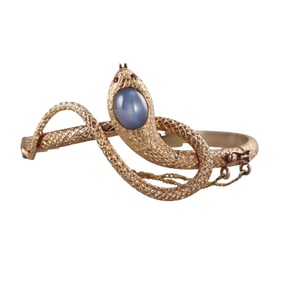 Antique 14k Gold Star Sapphire Ruby Snake Bangle Bracelet