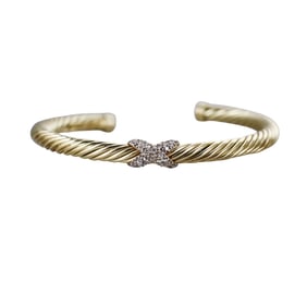 David Yurman 14k Gold Diamond Cable Cuff Bracelet