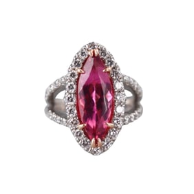 18k Gold Platinum Pink Tourmaline Diamond Ring