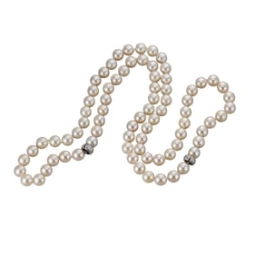 Mid Century 14k Gold Diamond Pearl Necklace