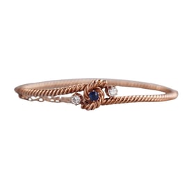 Antique 14k Gold Diamond Sapphire Bangle Bracelet
