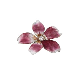 Antique 14k Gold Diamond Enamel Flower Pendant Brooch