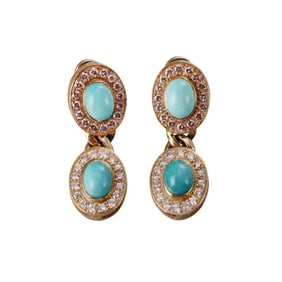 18k Gold Diamond Turquoise Earrings