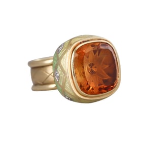 Stephen Webster 18k Gold Citrine Diamond Enamel Ring