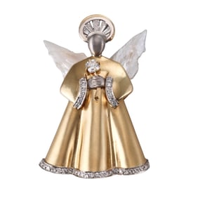 18k Gold Platinum Diamond Pearl Angel Brooch Pin
