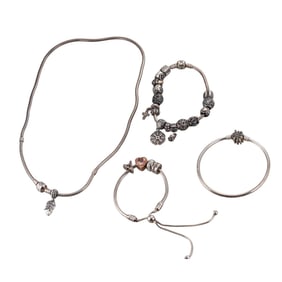 Pandora Sterling Silver Bracelet Charm Necklace Lot