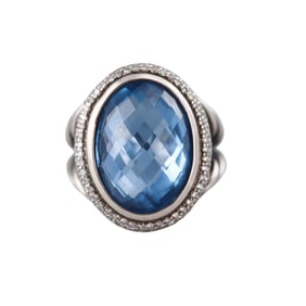 David Yurman Sterling Silver Diamond Blue Topaz Albion Cocktail Ring