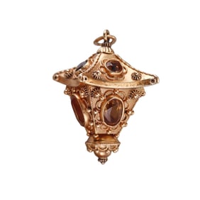 Etruscan Revival 18k Gold Citrine Charm Pendant