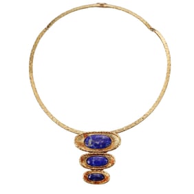 1970s 18k Gold Lapis Pendant Necklace