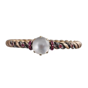 Antique French 18k Gold Ruby Diamond Moonstone Bracelet