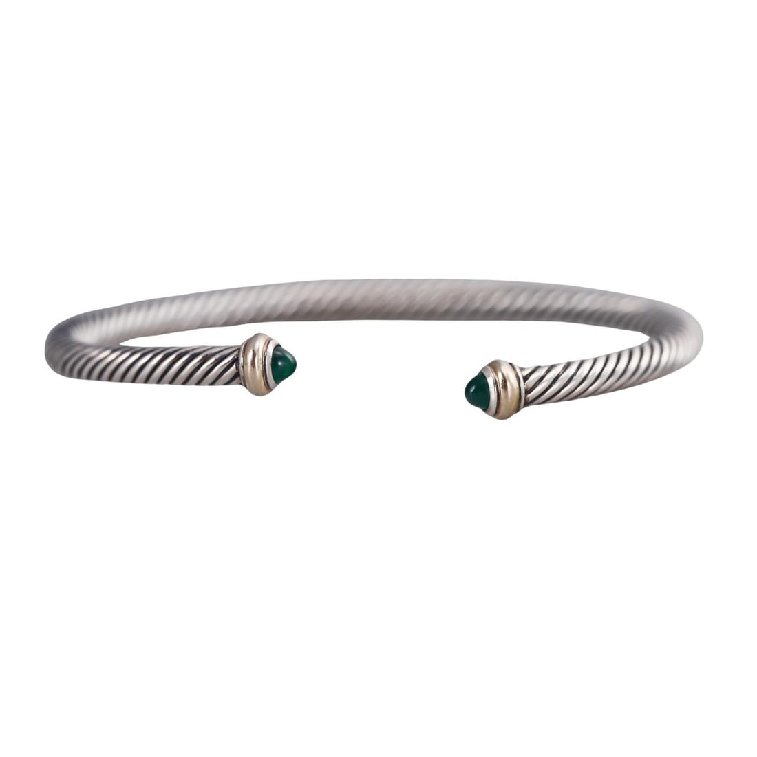 David Yurman Sterling Silver Gold Emerald Classic Cable Cuff Bracelet (1 of 4)