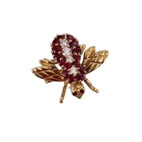 Herbert Rosenthal 18k Gold Diamond Ruby Bee Insect Brooch Pin