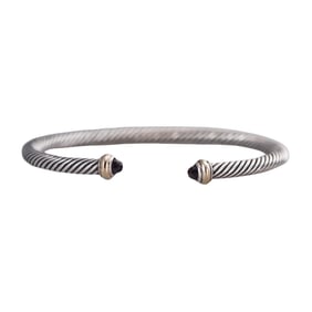 David Yurman Sterling Silver Gold Garnet Classic Cable Cuff Bracelet