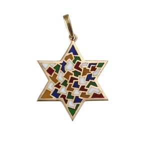 14k Gold Plique a Jour Enamel Star of David Pendant