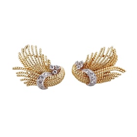 18k Gold Diamond Fan Motif Earrings