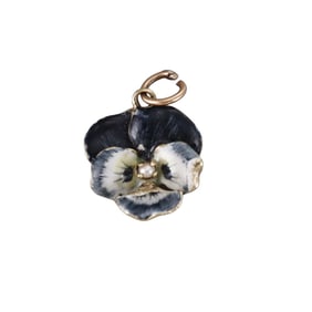 Antique 14k Gold Enamel Pearl Pansy Flower Charm Pendant
