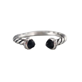 David Yurman Sterling Silver Onyx Diamond Classic Cuff Ring
