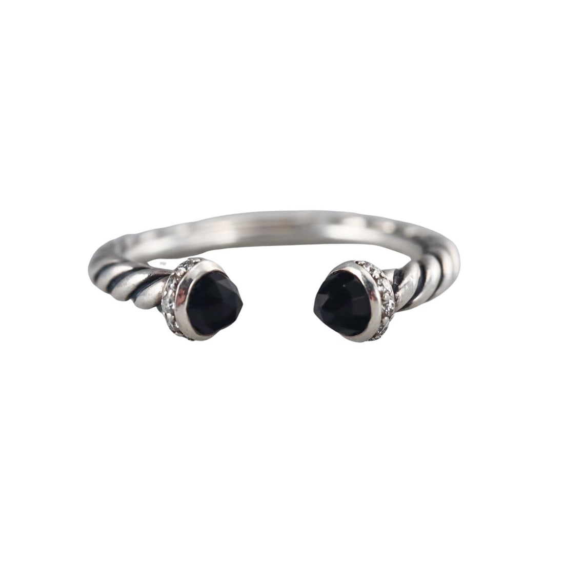 David Yurman Sterling Silver Onyx Diamond Classic Cuff Ring (1 of 3)