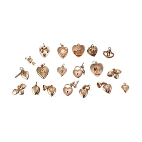 Vintage 14k Gold Gemstone Enamel Heart Charm Lot of 19