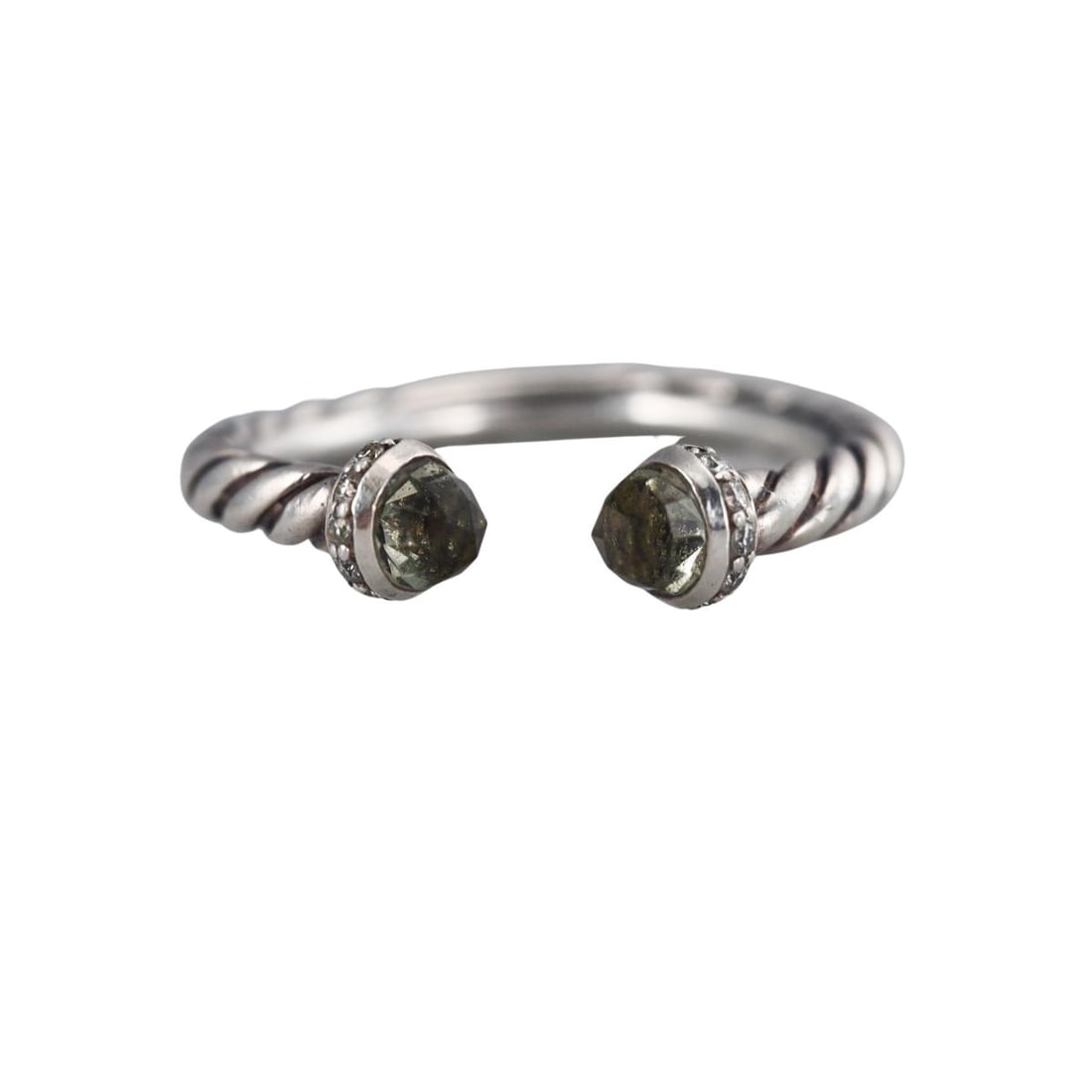 David Yurman Sterling Silver Prasiolite Diamond Classic Cuff Ring (1 of 3)