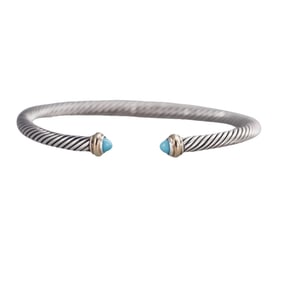 David Yurman Sterling Silver Gold Turquoise Classic Cable Cuff Bracelet