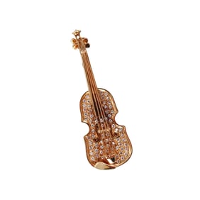 18k Gold Diamond Violin Brooch Pin