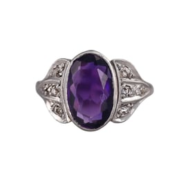 Art Deco Platinum Amethyst Diamond Ring