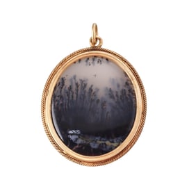 Antique Russian 14k Gold Moss Agate Pendant