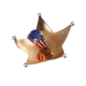 Cartier No Heat Ceylon Sapphire Diamond Gold En Tremblant Star Brooch Pin