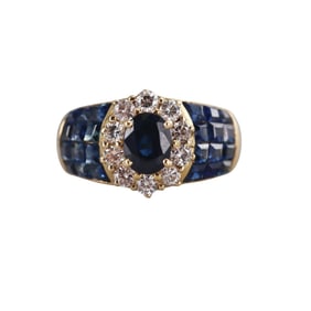 18k Yellow Gold Diamond Sapphire Ring