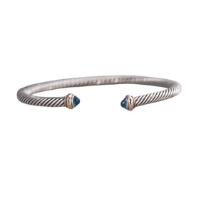 David Yurman Sterling Silver Gold Topaz Cable Cuff Bracelet