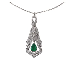 Platinum 3.13ct Emerald 3.20ctw Diamond Pendant Gold Necklace