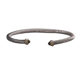 David Yurman Sterling Silver Gold Prasiolite Classic Cuff Bracelet