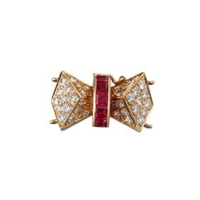 Vintage English 18k Gold Diamond Ruby Bow Clasp