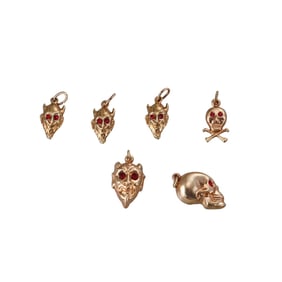 Vintage 14k Gold Gemstone Skull Devil Charm Lot of 6
