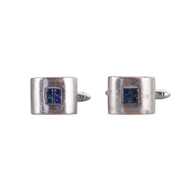 18k Gold Diamond Sapphire Cufflinks