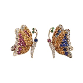 Jean Vitau 18k Gold Diamond Sapphire Ruby Butterfly Earrings