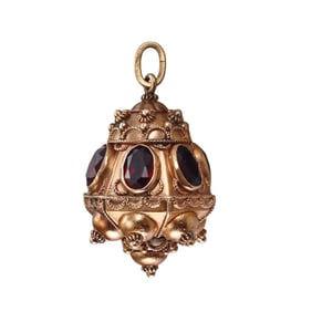 Etruscan Revival 18k Gold Garnet Charm Pendant