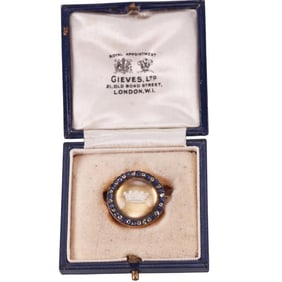 Antique Royal English Gold Silver Crystal Sapphire Diamond Crown Brooch Pin