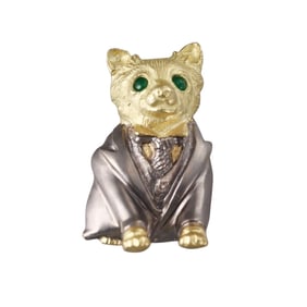 18k Gold Emerald Dog in a Suit Pendant Brooch Pin