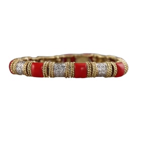 Cassis 1960s 18k Gold Diamond Coral Bracelet
