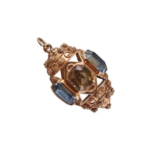 Etruscan Revival 18k Gold Multi Gemstone Charm Pendant