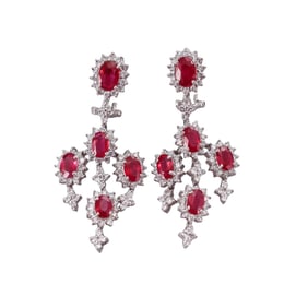 18k Gold 8ctw Ruby Diamond Chandelier Earrings