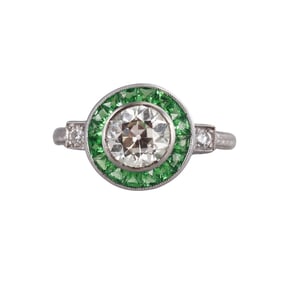 1.24ct Old European Diamond Tsavorite Platinum Ring