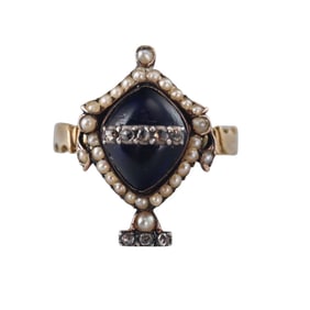 Antique Georgian Urn Mourning Gold Silver Diamond Seed Pearl Ring