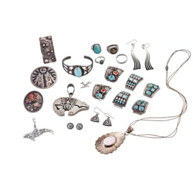 American Native Sterling Multi Gemstone Jewelry Lot of 21