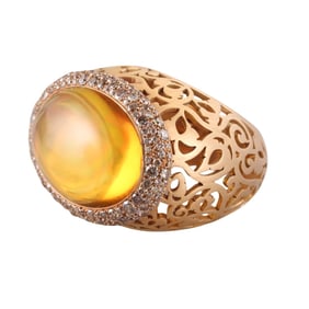 Pomellato Arabesque Rose Gold Citrine Diamond Dome Ring